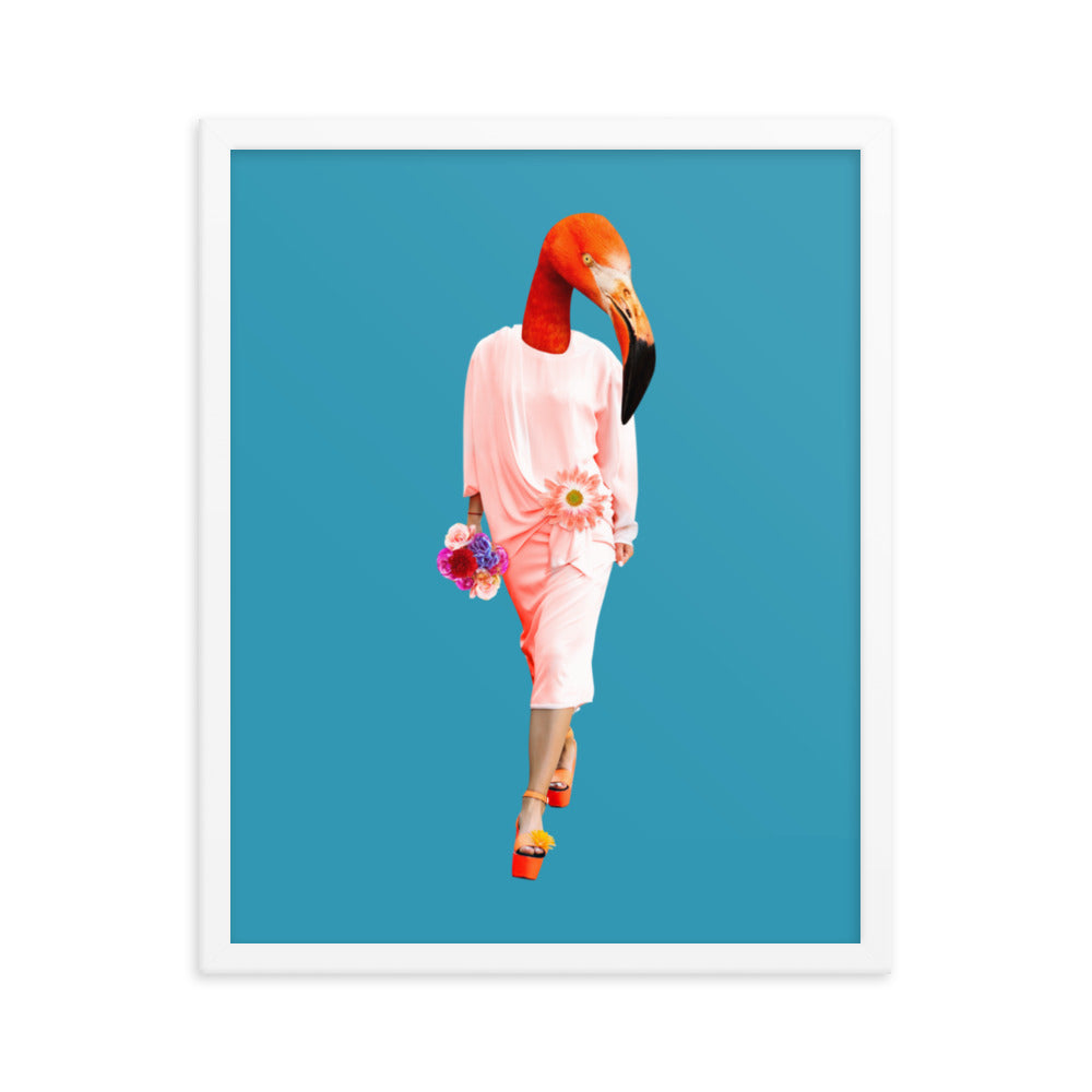 Fashion Flamingo Collage Wall Art Framed White 16in×20in enhanced-matte-paper-framed-poster-_in_-white-16x20-transparent-6379356550143