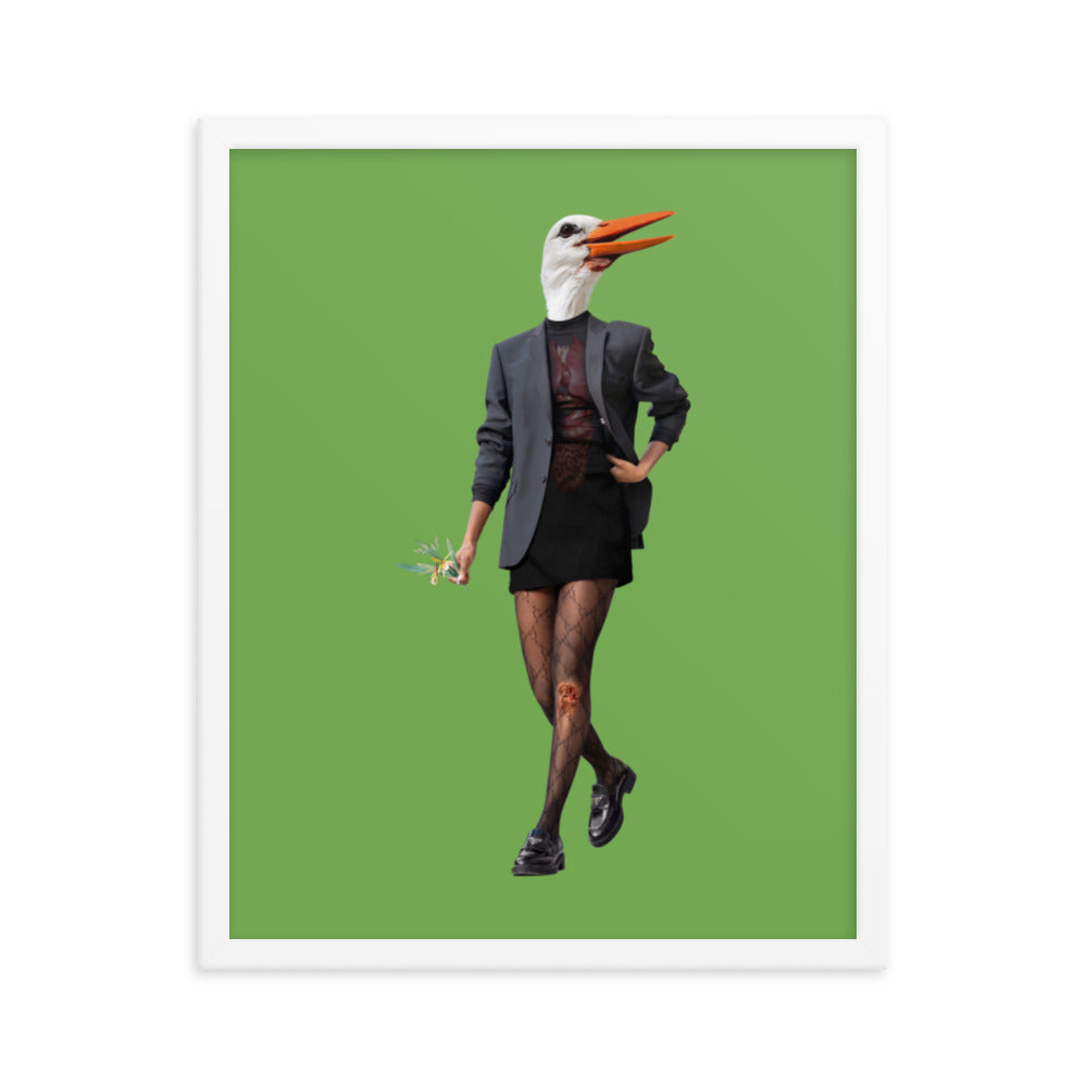 Edgy Stork Collage Art Framed Poster White 16in×20in enhanced-matte-paper-framed-poster-_in_-white-16x20-transparent-63793a37c9fd1