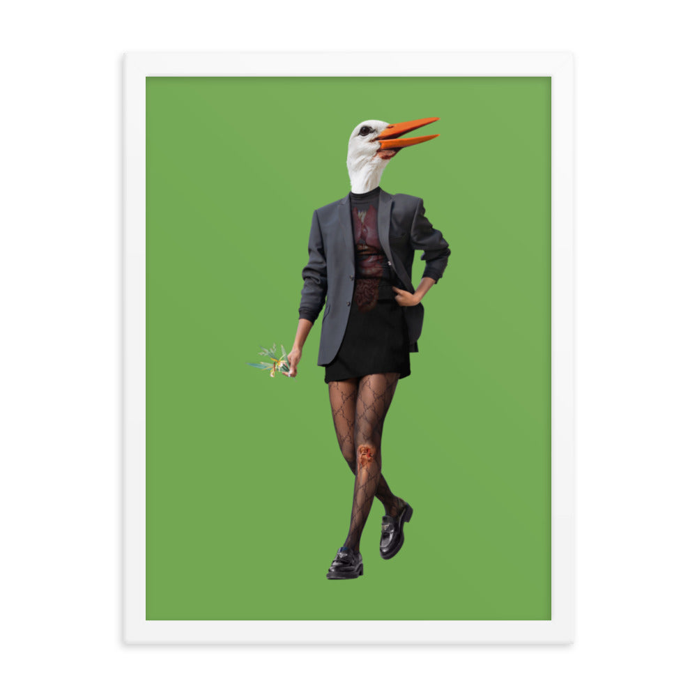 Edgy Stork Collage Art Framed Poster White 18in×24in enhanced-matte-paper-framed-poster-_in_-white-18x24-transparent-63793a37ca05b