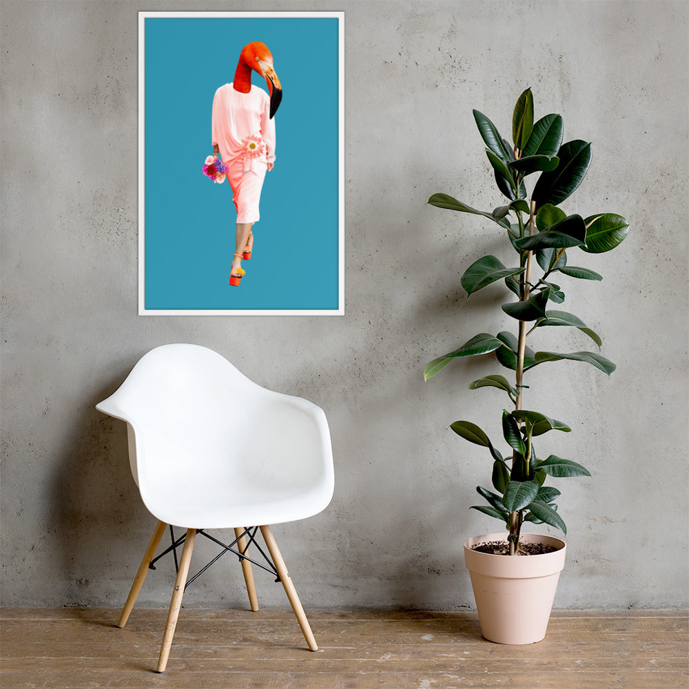 Fashion Flamingo Collage Wall Art Framed enhanced-matte-paper-framed-poster-_in_-white-24x36-lifestyle-1-637ad15d9ebae