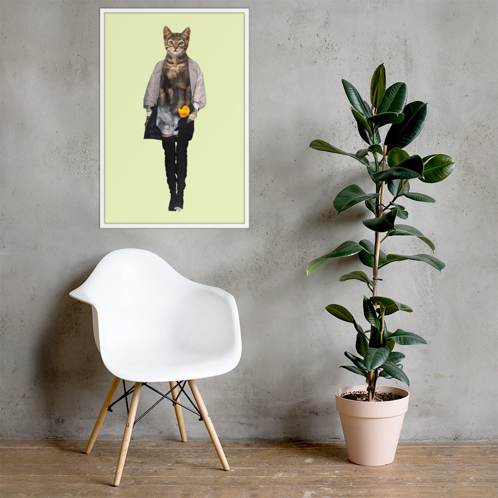 Casual Kitty Collage Art Framed Poster enhanced-matte-paper-framed-poster-_in_-white-24x36-lifestyle-1-637ada070dbf0