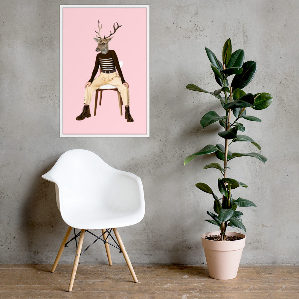 Oh Deer Collage Art Framed Poster enhanced-matte-paper-framed-poster-_in_-white-24x36-lifestyle-1-637add3d78ff7