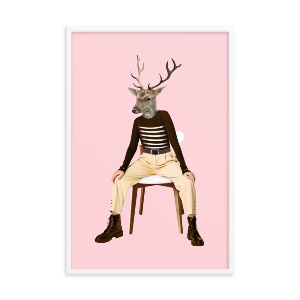 Oh Deer Collage Art Framed Poster White 24in×36in enhanced-matte-paper-framed-poster-_in_-white-24x36-transparent-636f041f9be19