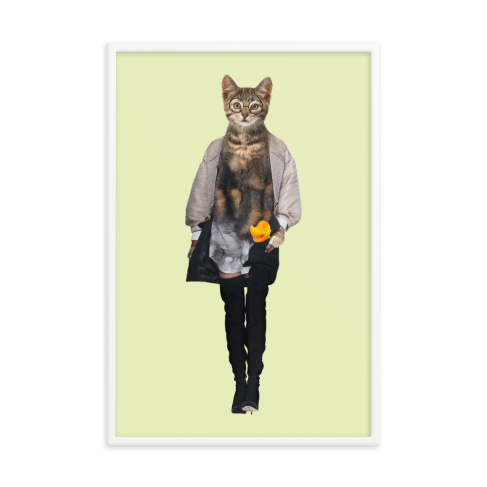 Casual Kitty Collage Art Framed Poster White 24in×36in enhanced-matte-paper-framed-poster-_in_-white-24x36-transparent-63792cdeb062b