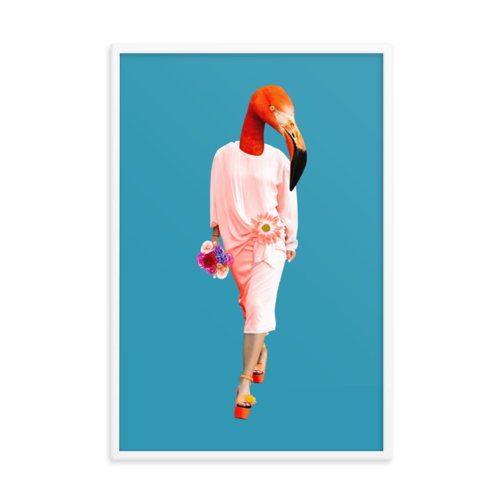 Fashion Flamingo Collage Wall Art Framed White 24in×36in enhanced-matte-paper-framed-poster-_in_-white-24x36-transparent-637935655028c