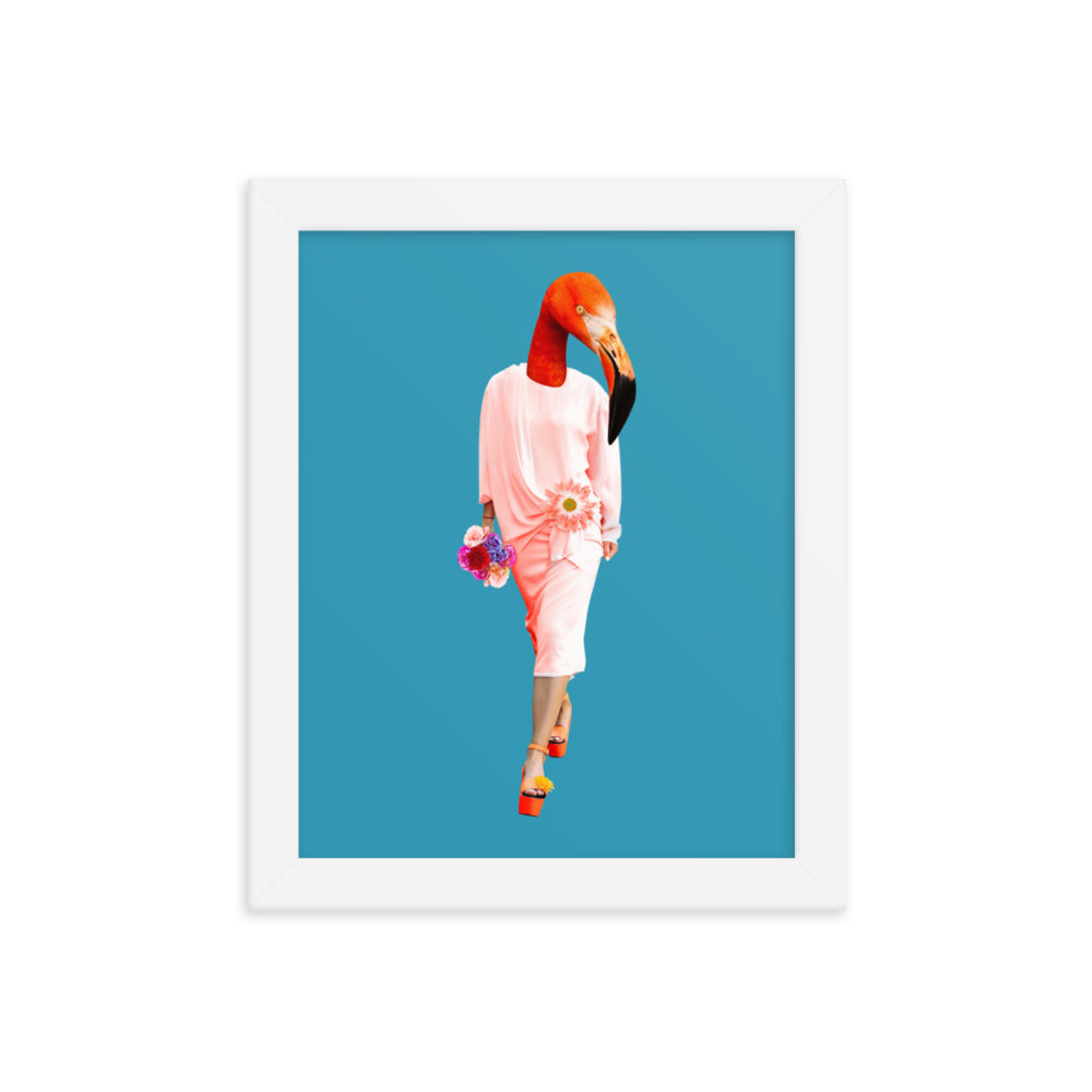 Fashion Flamingo Collage Wall Art Framed White 8in×10in enhanced-matte-paper-framed-poster-_in_-white-8x10-transparent-637935654fea7