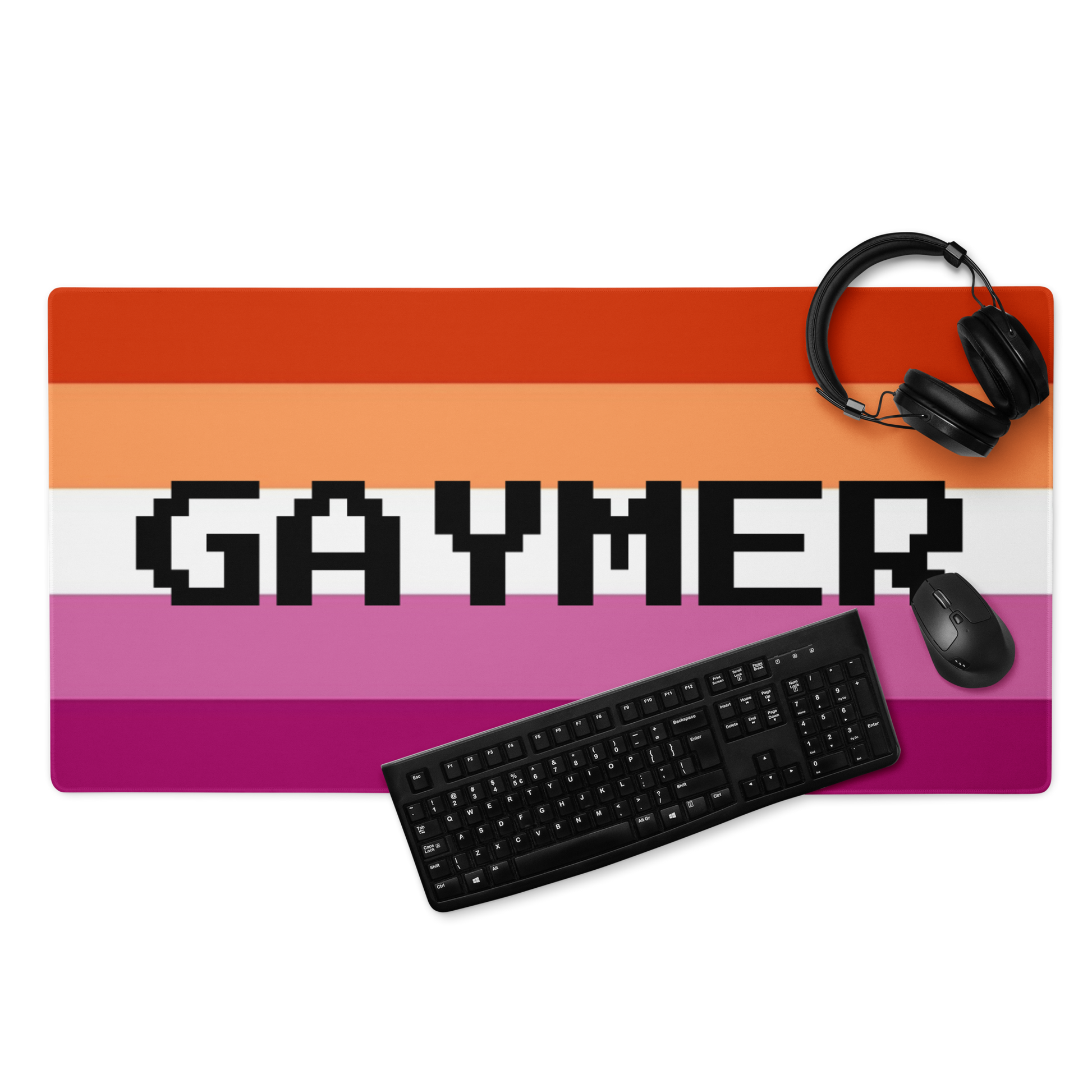 Lesbian Pride Flag Gaymer Gaming Mouse Pad 36in×18in Lesbian gaming-mouse-pad-white-36x18-front-6314ed05cebad