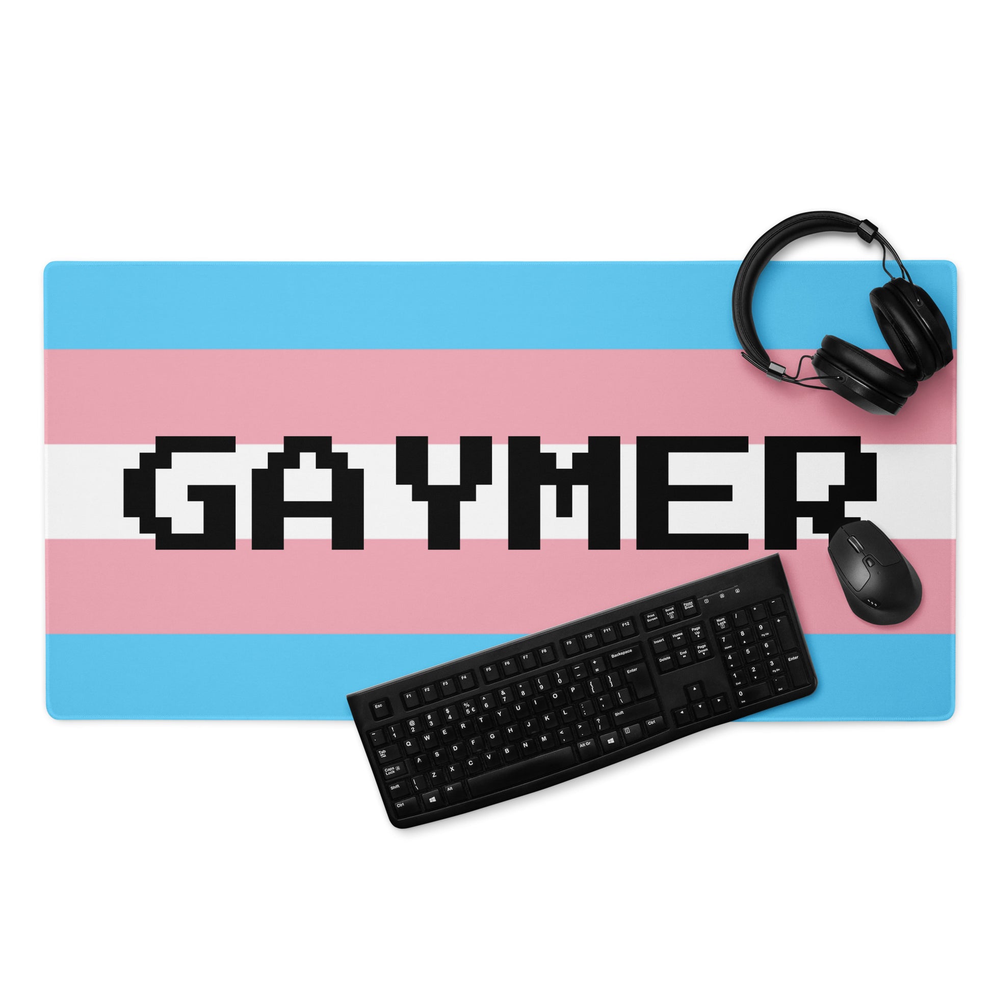 Transgender Trans Pride Flag Gaymer Mouse Pad 36in×18in Transgender gaming-mouse-pad-white-36x18-front-640a87553d437