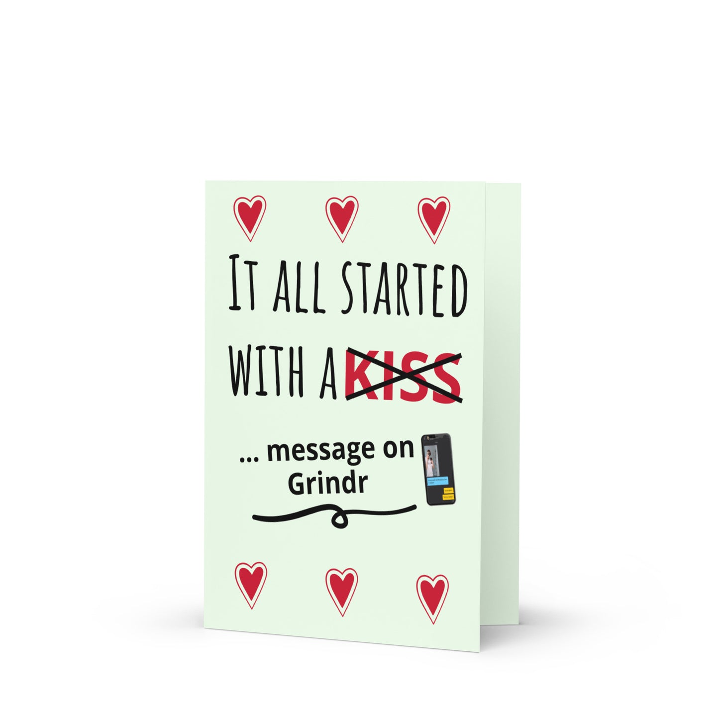 LGBTQ Greeting Card It All Started With A Message on Grindr Gay greeting-card-5x7-front-63a3c65ba7691