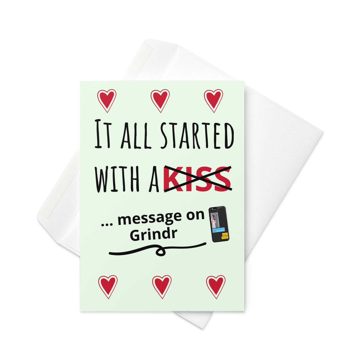 LGBTQ Greeting Card It All Started With A Message on Grindr greeting-card-5x7-front-63a3d60277773