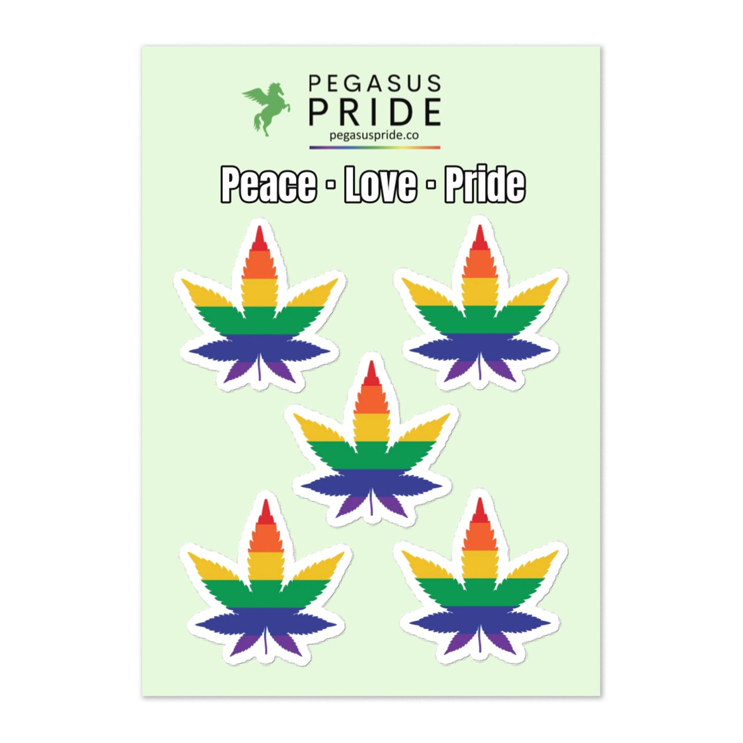 LGBTQ Pride Stickers 5ct - Weed - Peace Love Pride Pride kiss-cut-sticker-sheet-white-front-63ce043e17d56