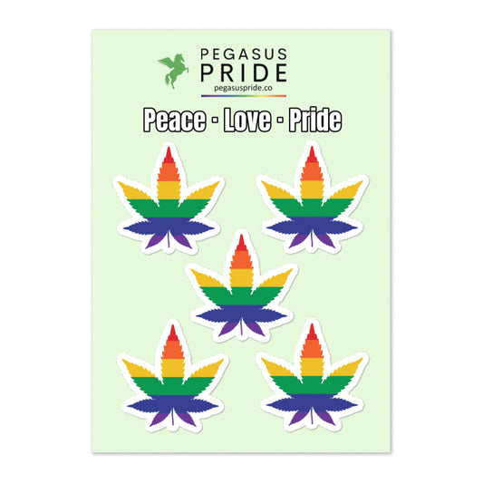 LGBTQ Pride Stickers 5ct - Weed - Peace Love Pride Pride kiss-cut-sticker-sheet-white-front-63ce043e17d56