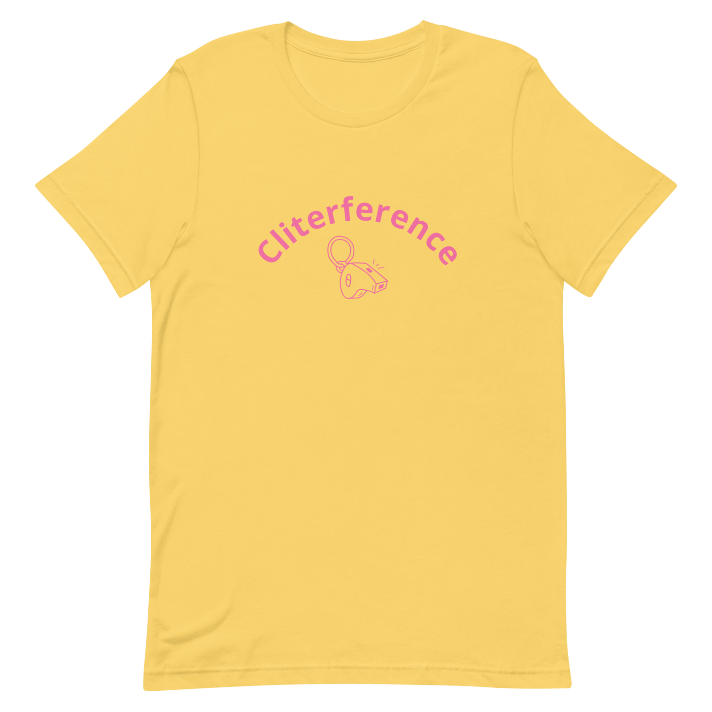Lesbian Pride T-Shirt - Cliterference Yellow Lesbian lesbian-pride-t-shirt-cliterference-yellow-front