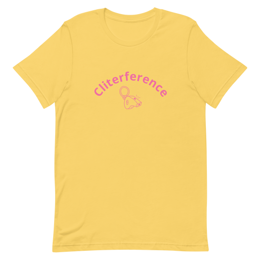 Lesbian Pride T-Shirt - Cliterference Yellow Lesbian lesbian-pride-t-shirt-cliterference-yellow-front