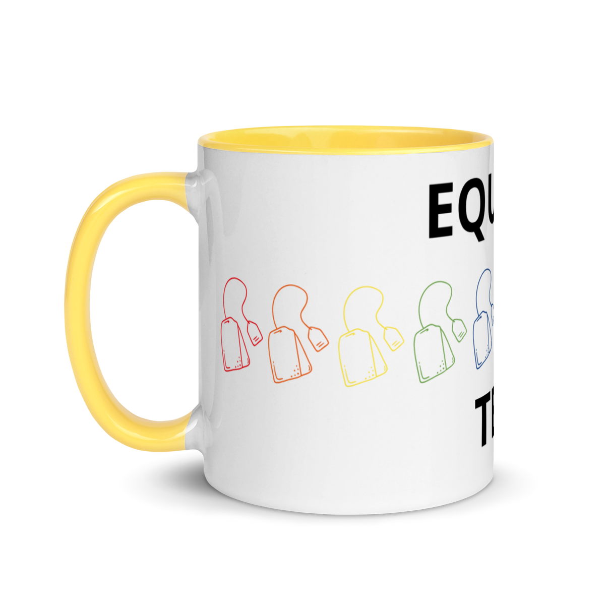 LGBTQ Pride Ceramic Coffee Tea Mug - Equalit-Tea white-ceramic-mug-with-color-inside-yellow-11oz-left-6363145574abb Mugs