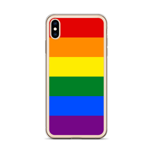 Apple iPhone XS Max cell phone case with LGBT Rainbow Pride Flag design on white background