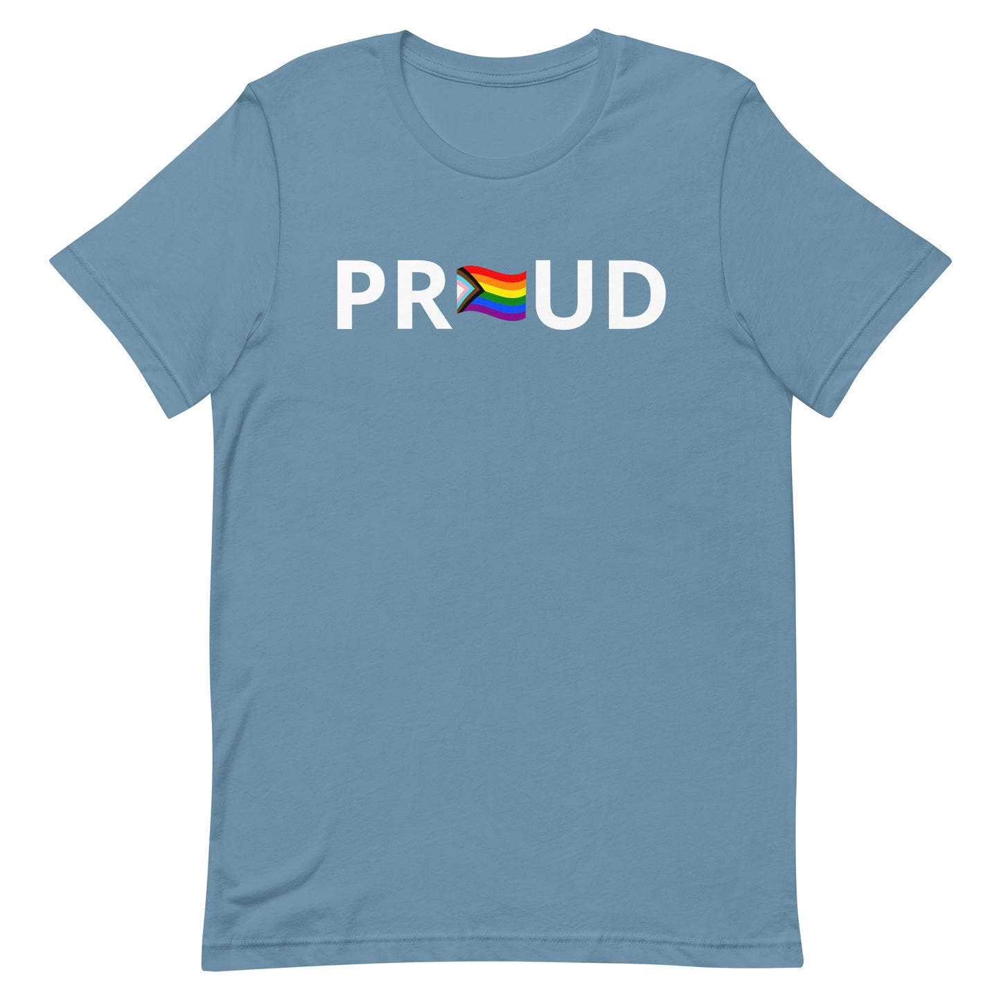 LGBTQ Pride T-Shirt - Progress Pride Proud Steel Blue Pride unisex-staple-t-shirt-steel-blue-front-63b9da21dda49 Tee