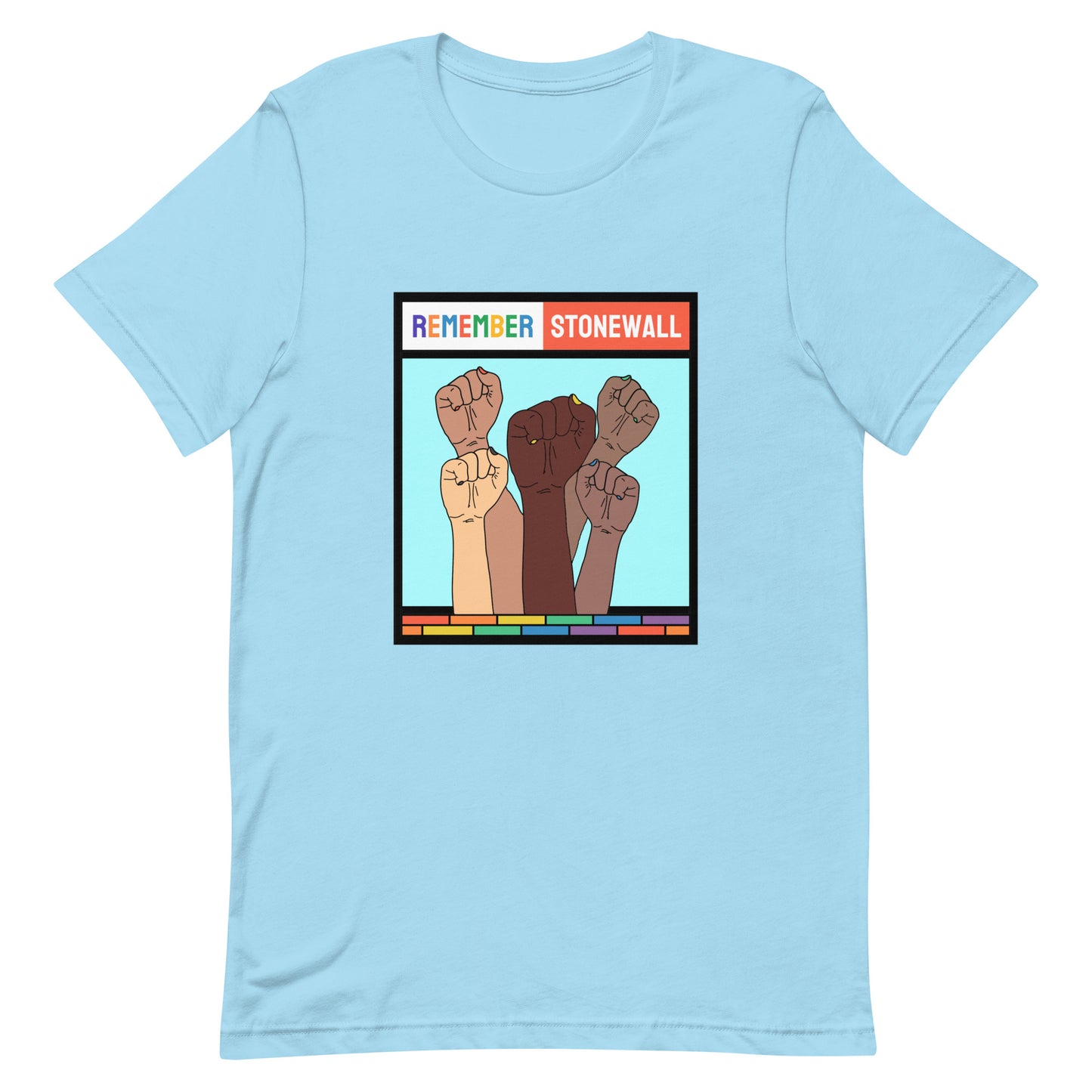 LGBTQ Pride T-Shirt - Remember Stonewall Ocean Blue Pride unisex-staple-t-shirt-ocean-blue-front-63fff339185fb Tee