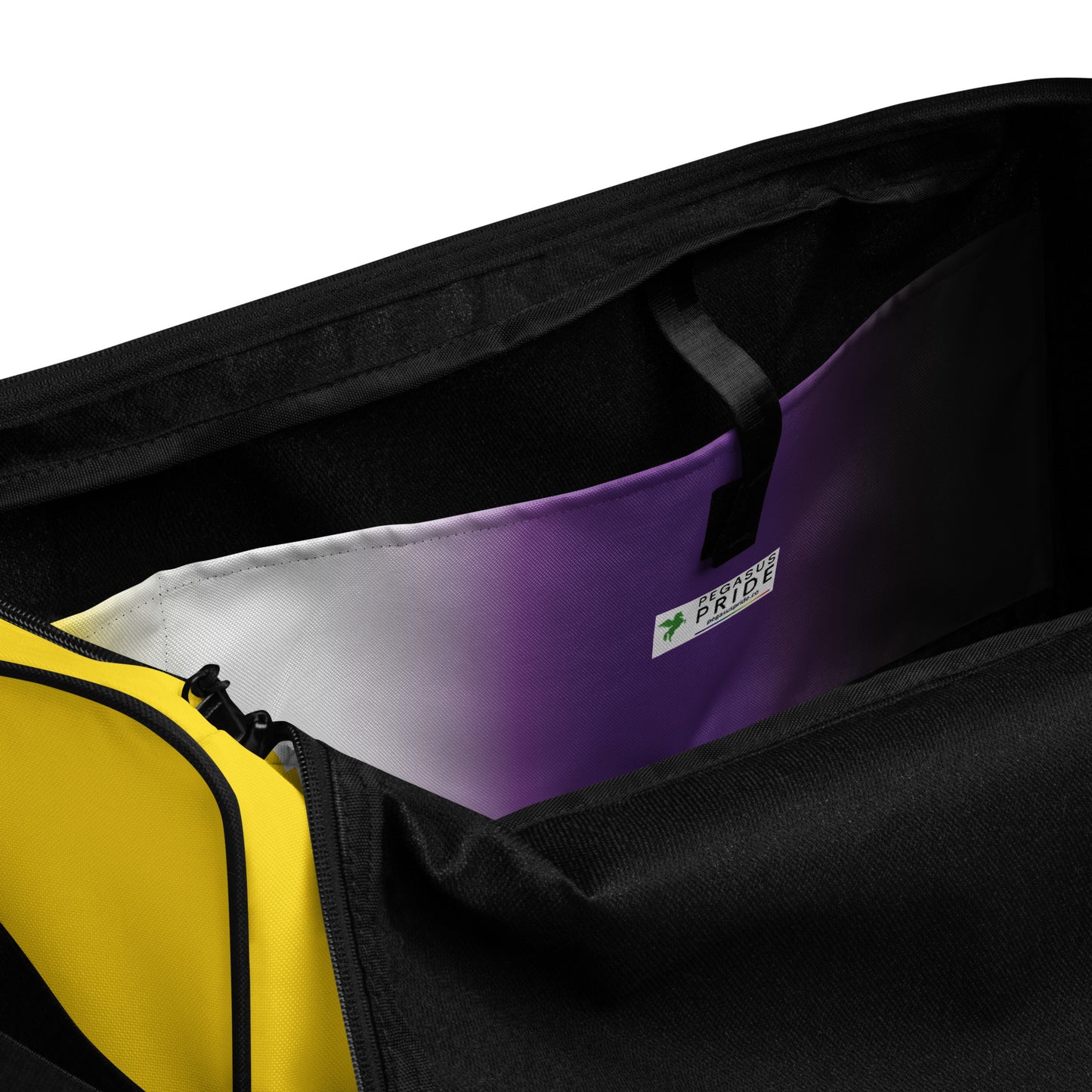 Nonbinary Enby Pride Duffle Weekender Gym Bag in Ombre nonbinary-enby-pride-duffel-weekender-gym-bag-in-ombre-inside-pocket Duffle Bags