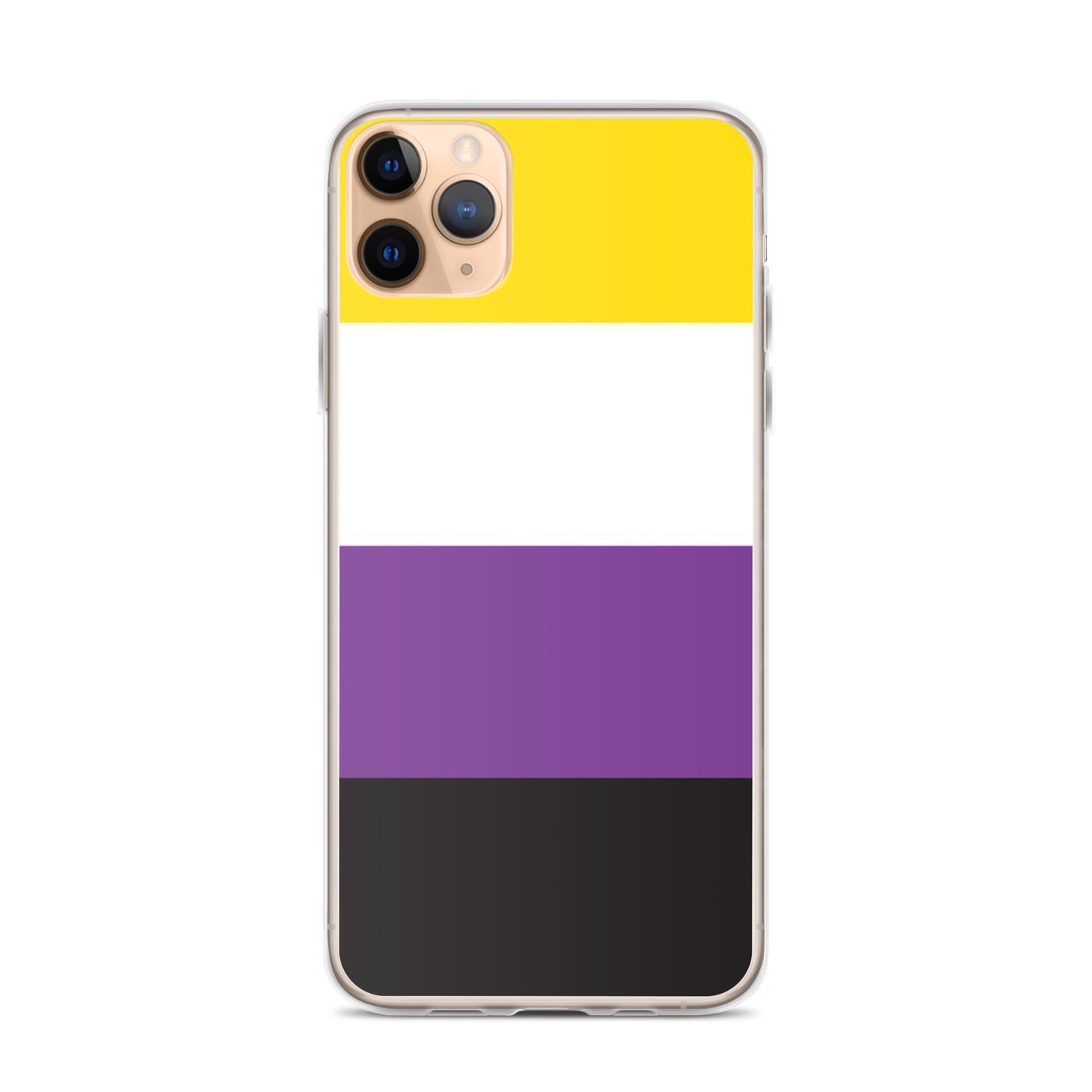 Apple iPhone 11 Pro Max phone case with Nonbinary enby pride flag design on white background