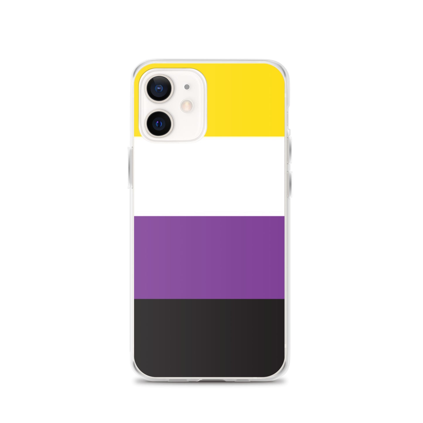 Apple iPhone 12 phone case with Nonbinary enby pride flag design on white background