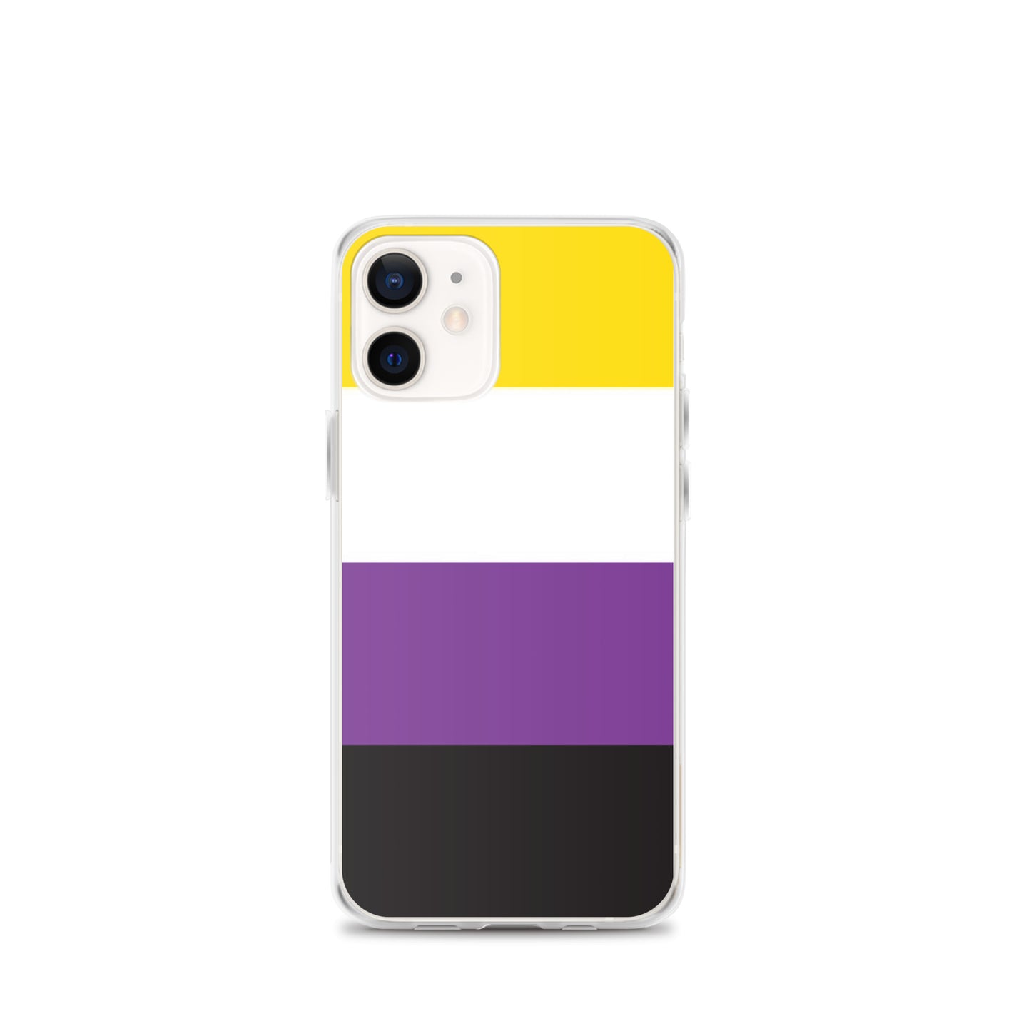 Apple iPhone 12 Mini phone case with Nonbinary enby pride flag design on white background