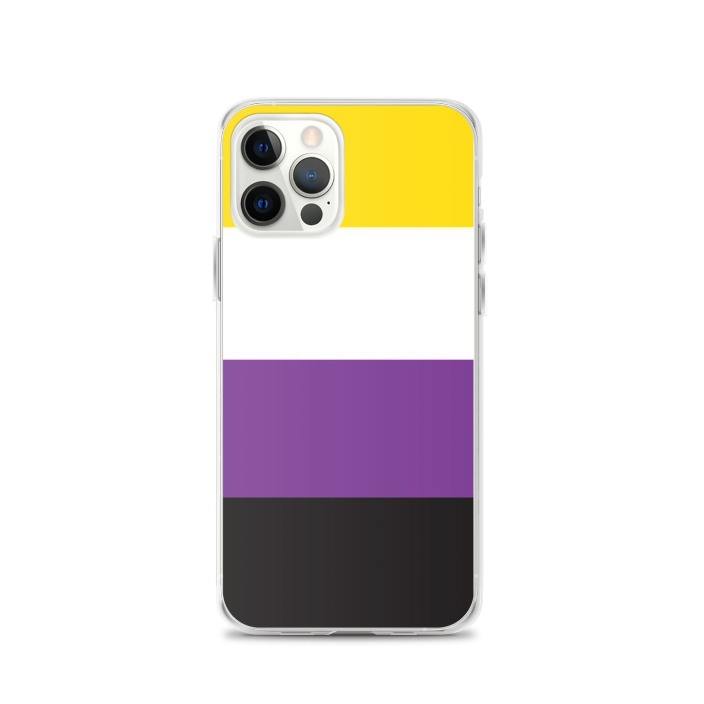 Apple iPhone 12 Pro phone case with Nonbinary enby pride flag design on white background