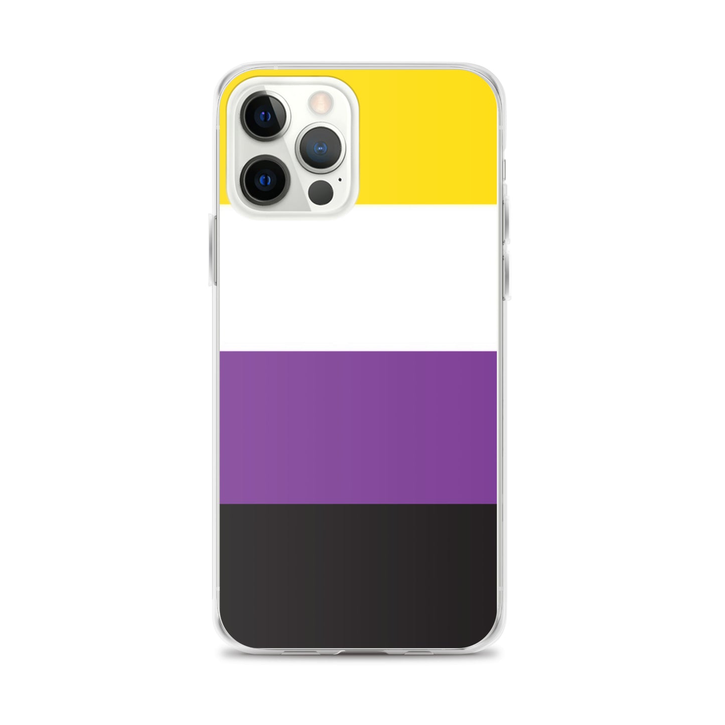 Apple iPhone 12 Pro Max phone case with Nonbinary enby pride flag design on white background