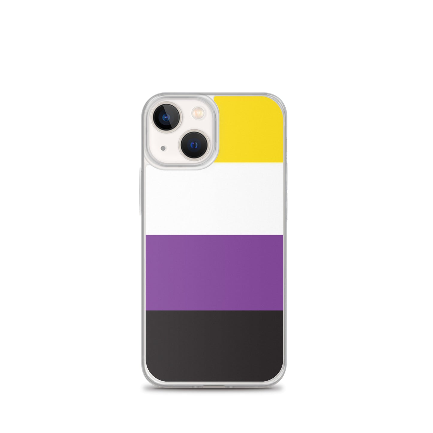 Apple iPhone 13 mini phone case with Nonbinary enby pride flag design on white background