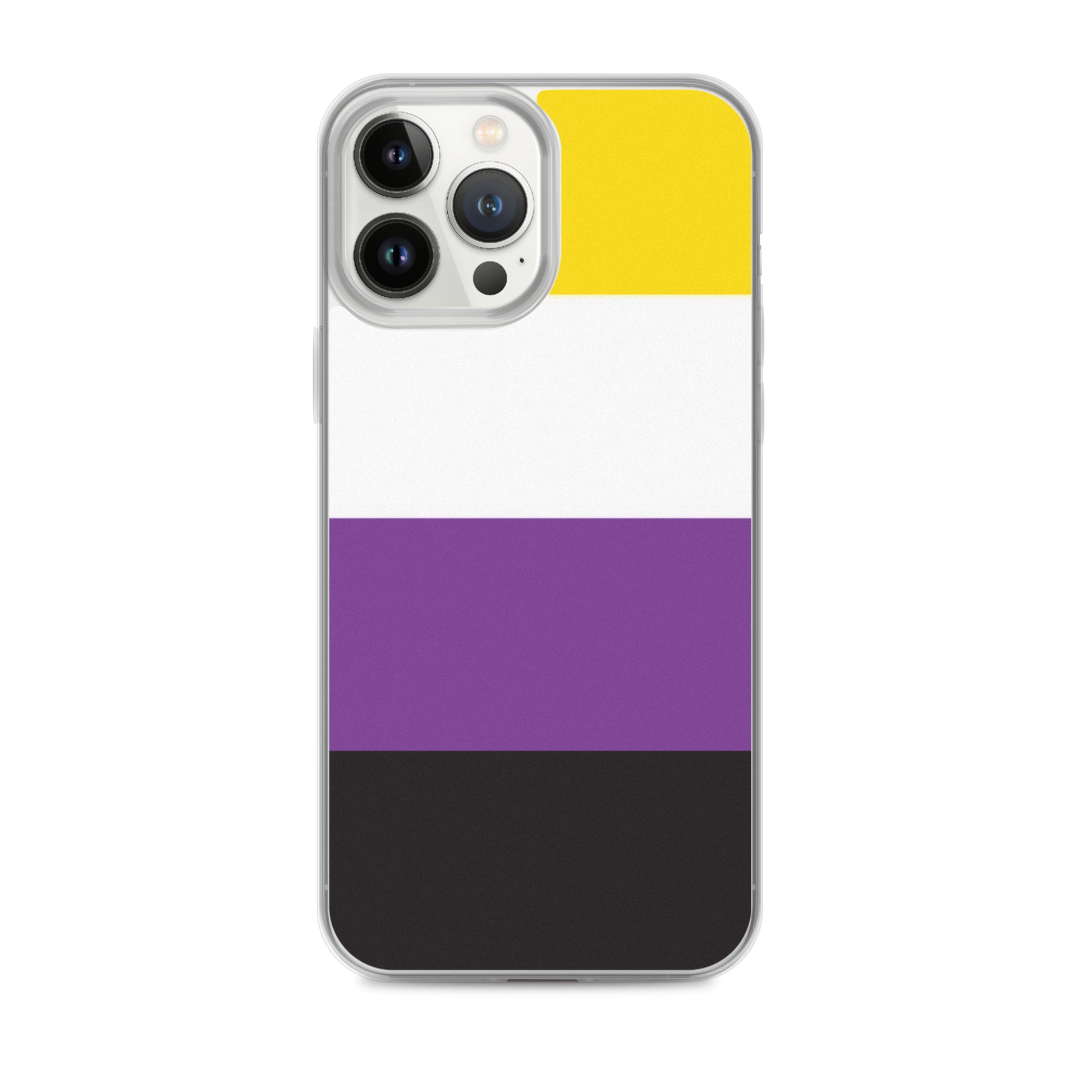Apple iPhone 13 Pro Max phone case with Nonbinary enby pride flag design on white background