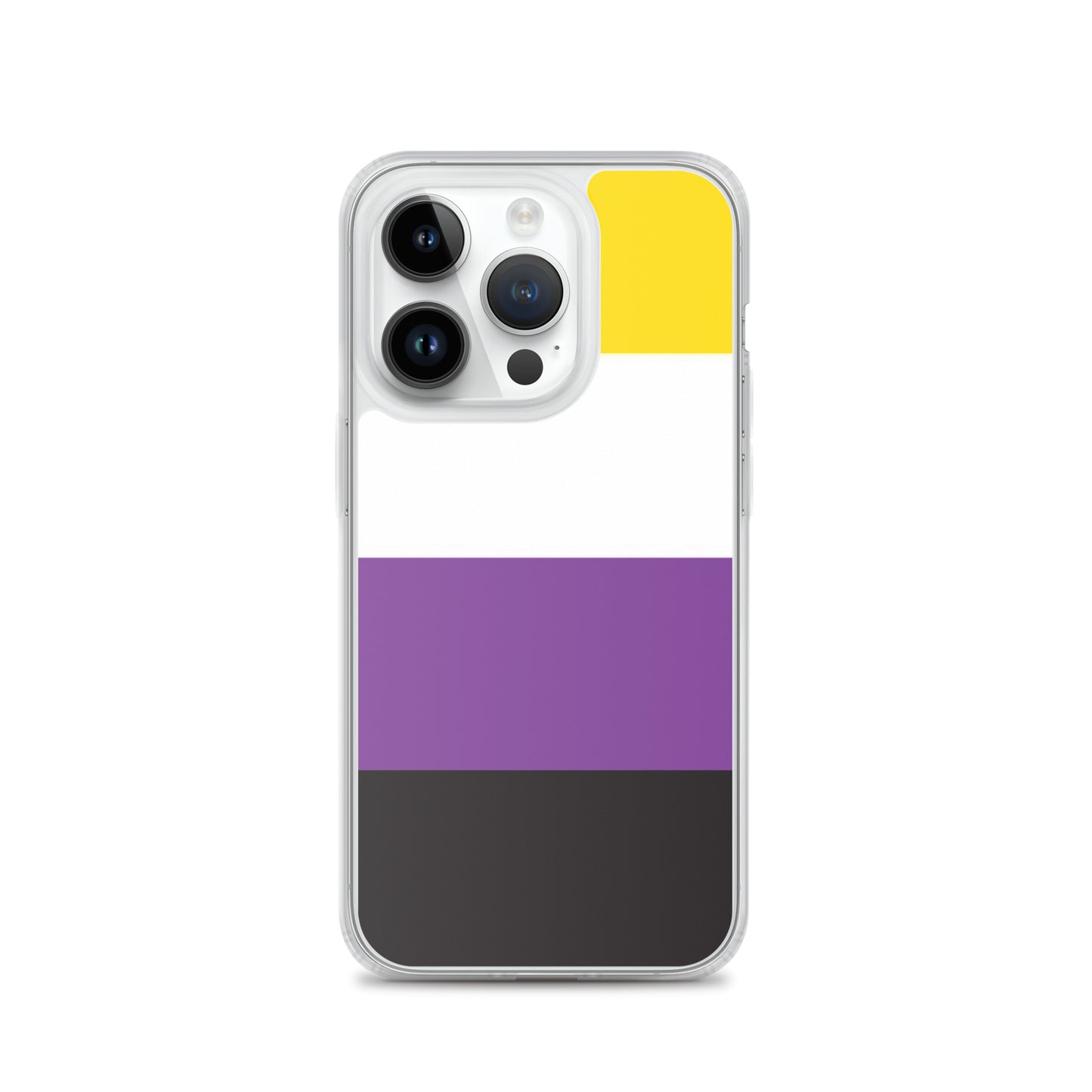 Apple iPhone 14 Pro phone case with Nonbinary enby pride flag design on white background