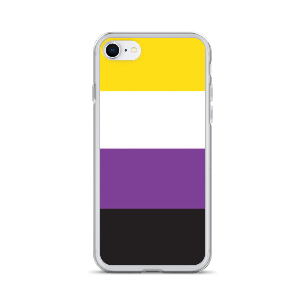 Apple iPhone SE phone case with Nonbinary enby pride flag design on white background