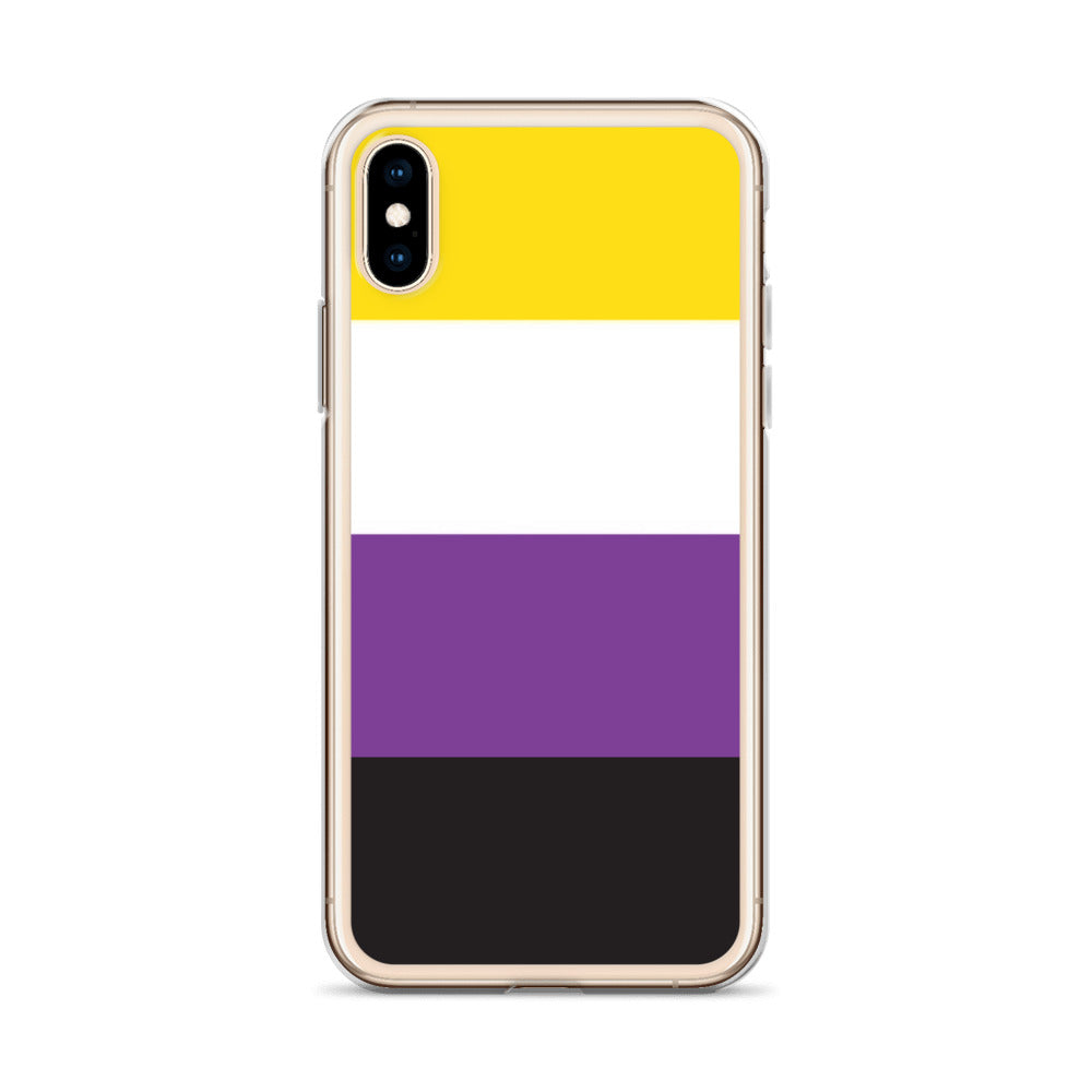 Apple iPhone X XS phone case with Nonbinary enby pride flag design on white background