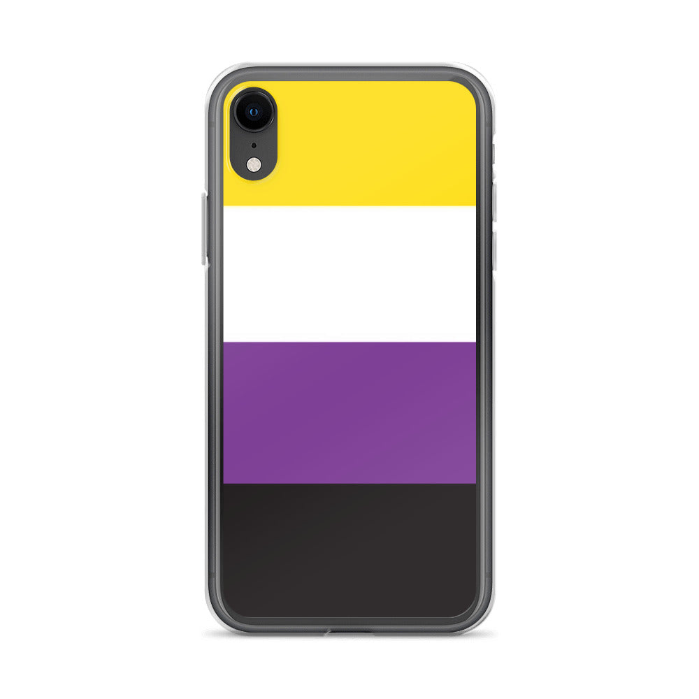 Apple iPhone XR phone case with Nonbinary enby pride flag design on white background