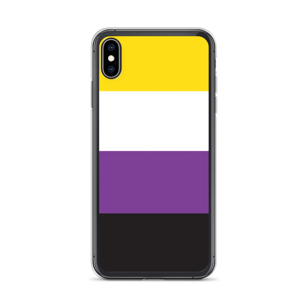 Apple iPhone XS Max phone case with Nonbinary enby pride flag design on white background