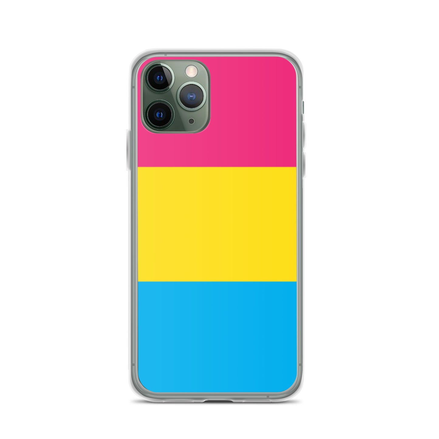 Apple iPhone 11 Pro case with Pansexual pride flag design on white background