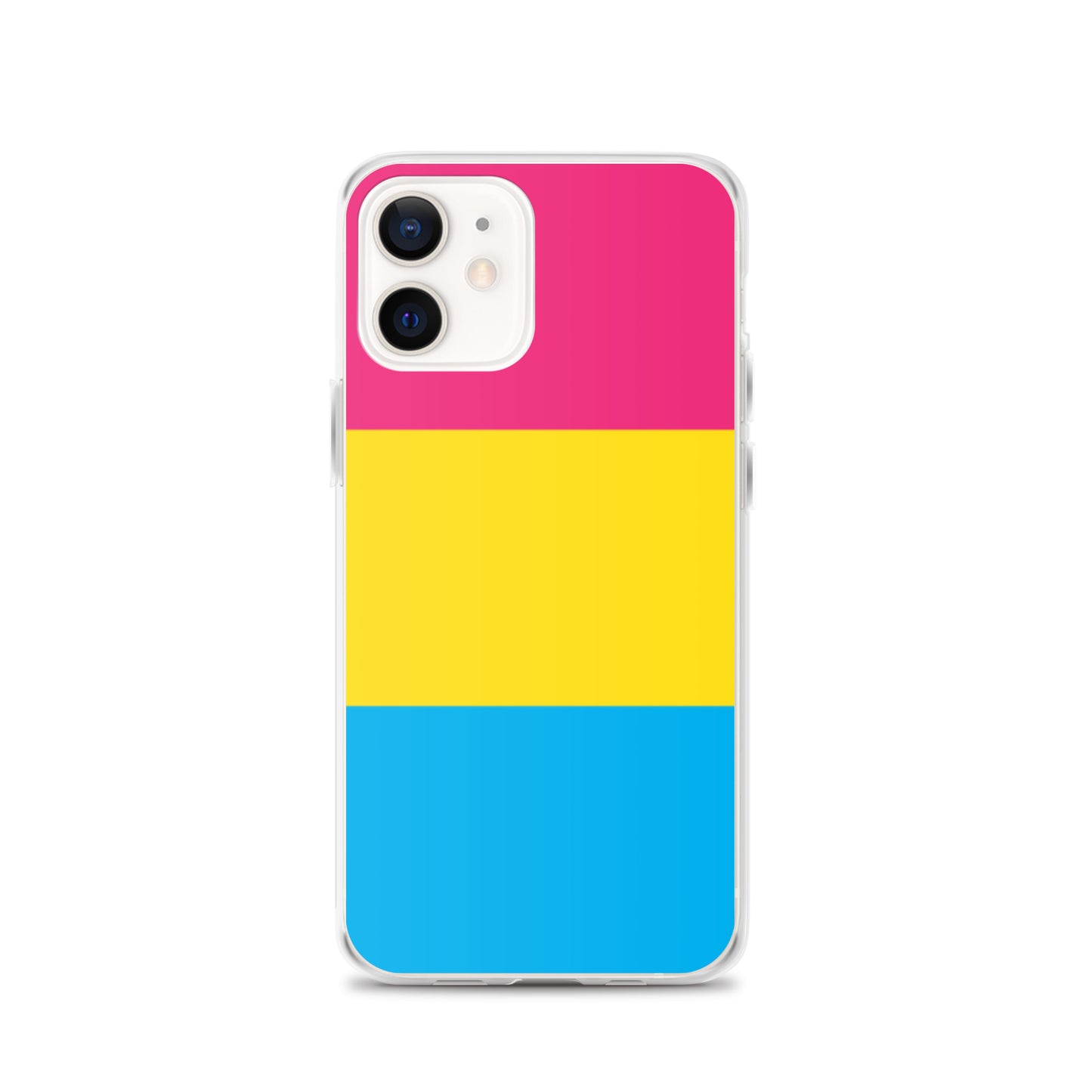 Apple iPhone 12 case with Pansexual pride flag design on white background