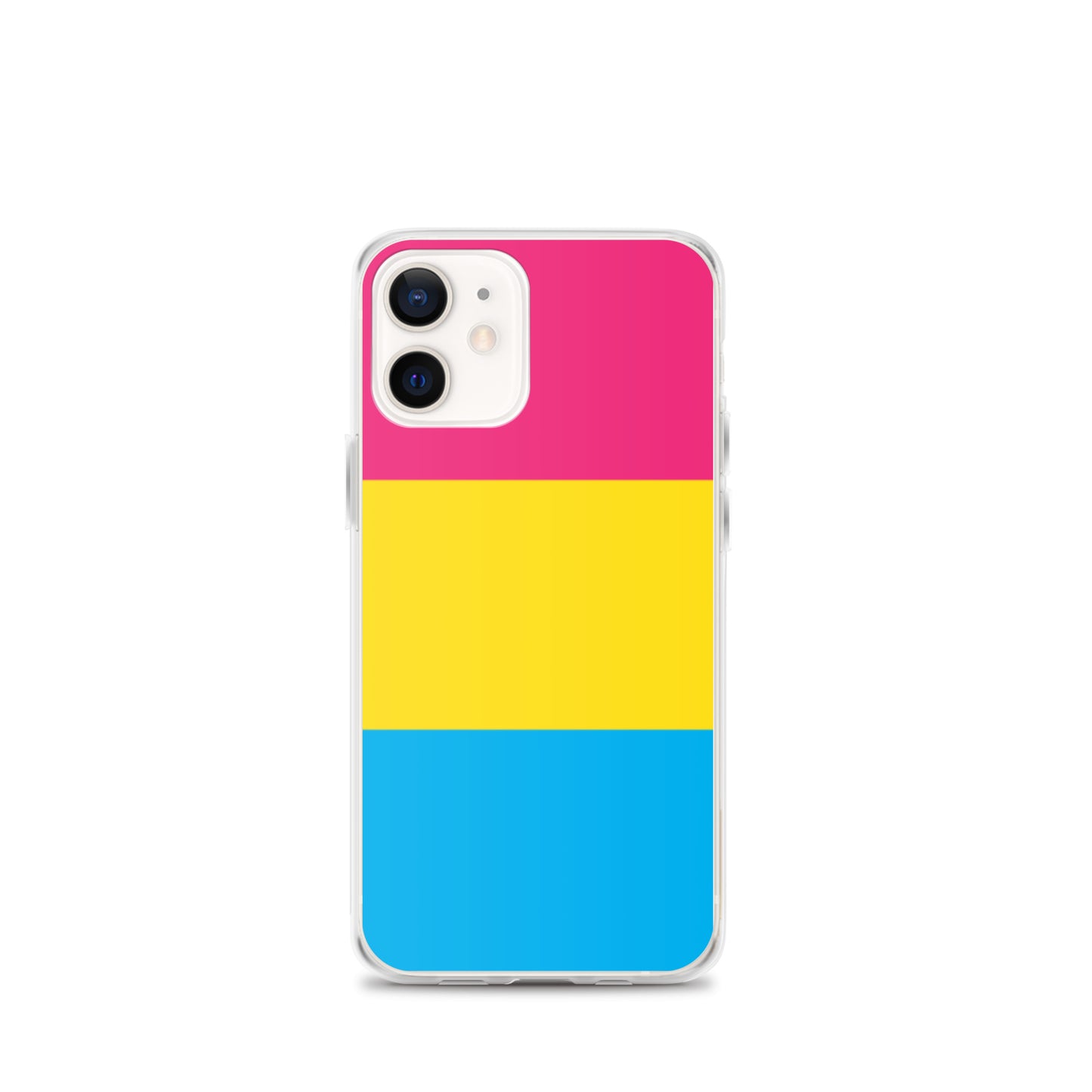 Apple iPhone 12 Mini case with Pansexual pride flag design on white background
