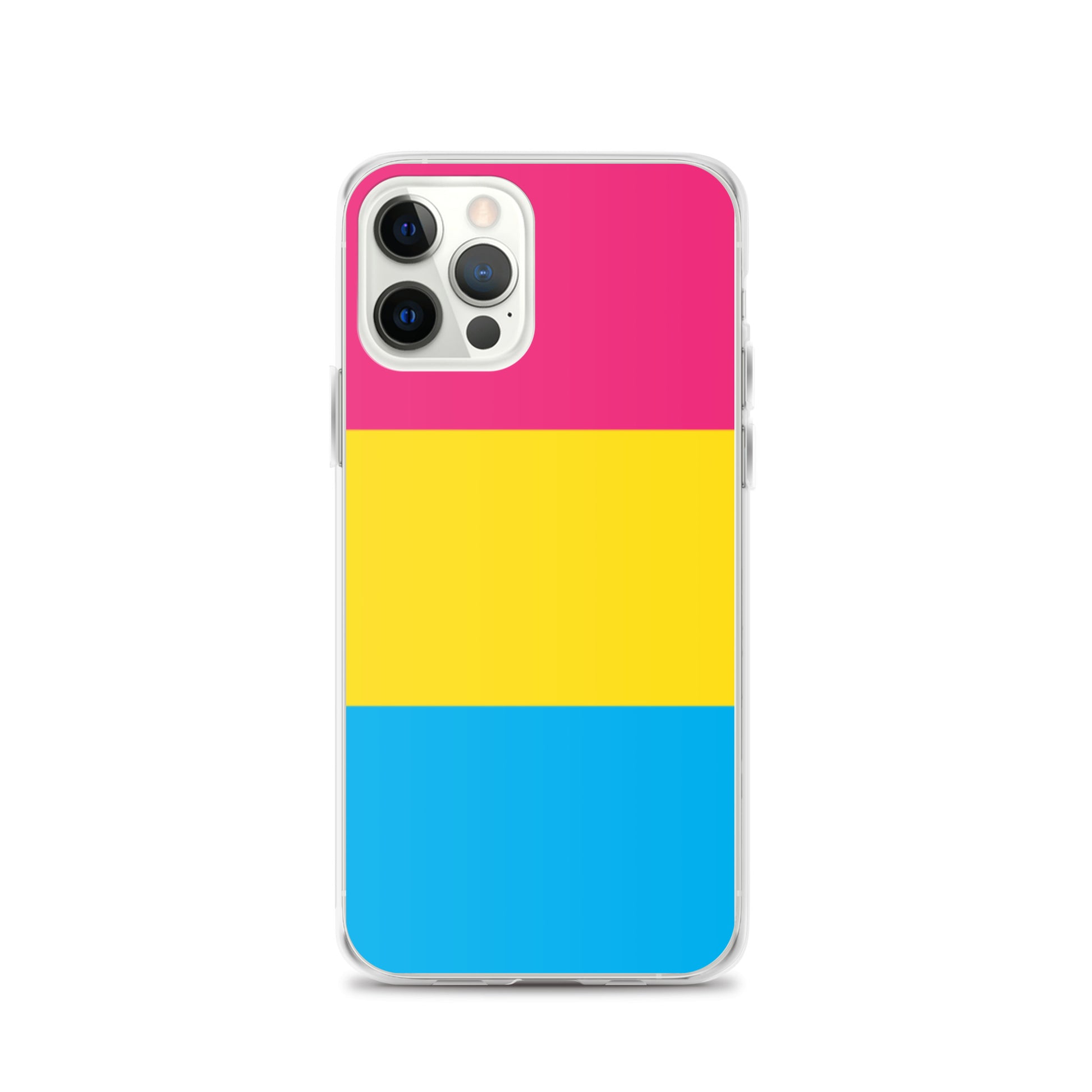 Apple iPhone 12 Pro case with Pansexual pride flag design on white background