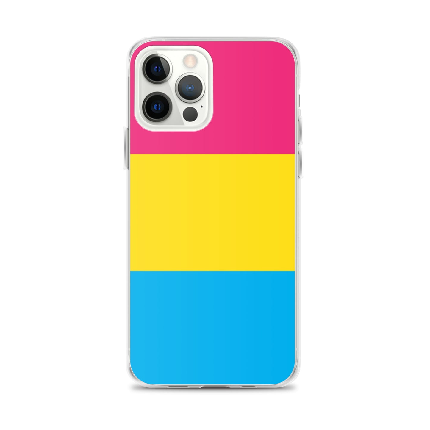 Apple iPhone 12 Pro Max case with Pansexual pride flag design on white background
