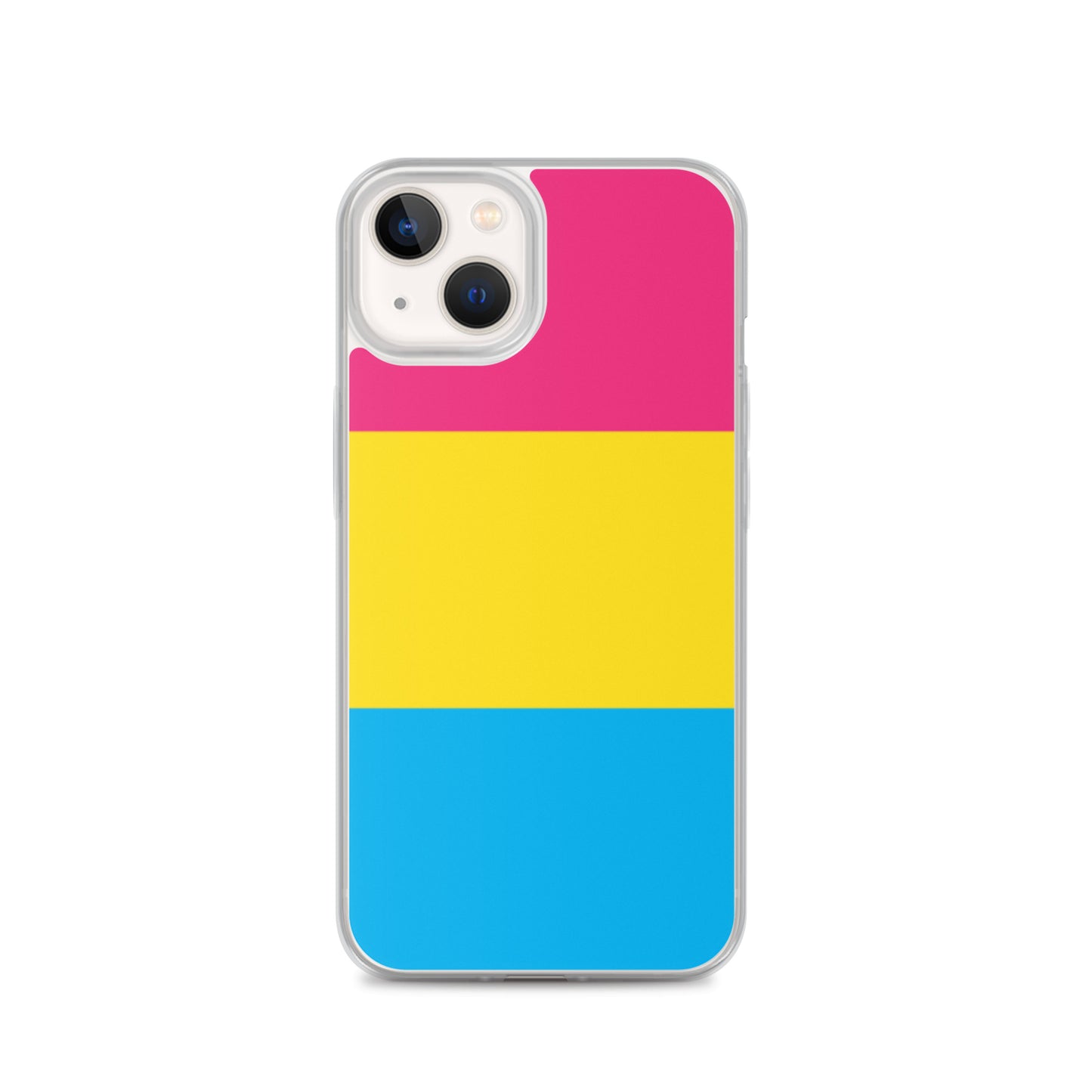 Apple iPhone 13 case with Pansexual pride flag design on white background