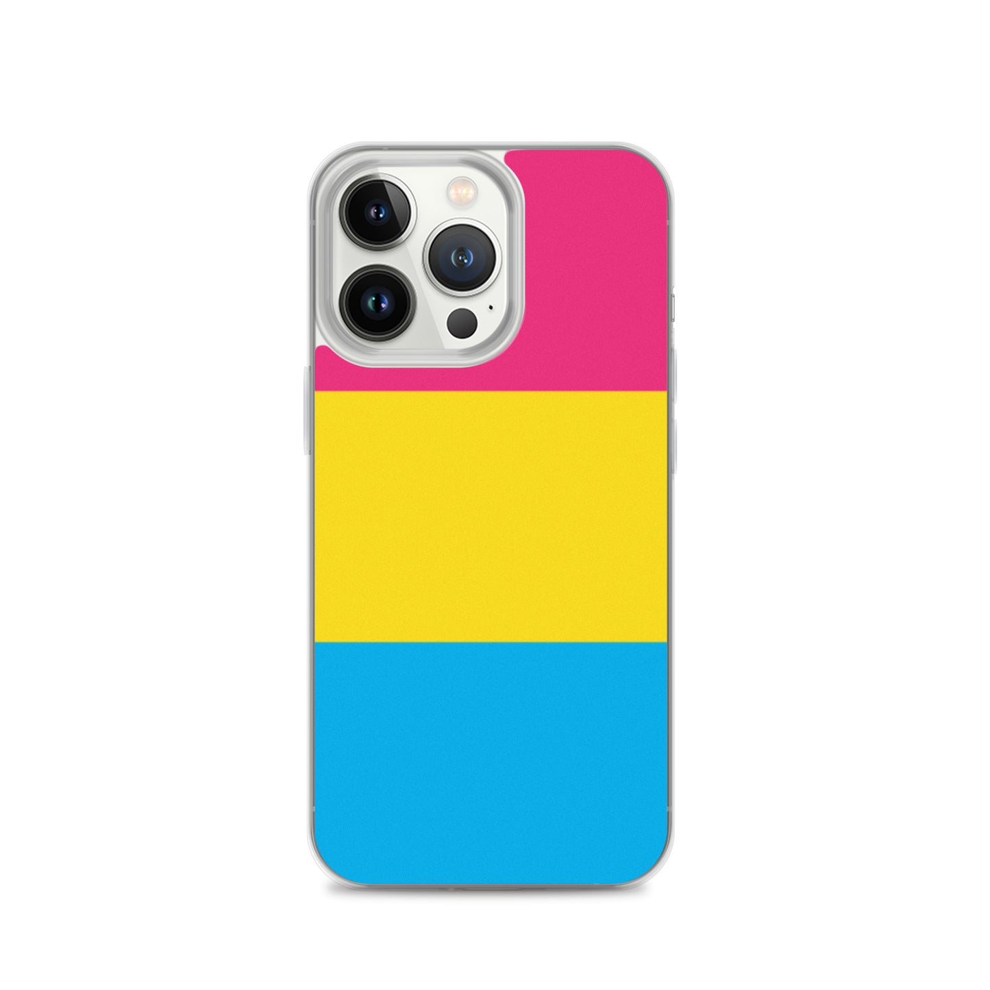 Apple iPhone 13 Pro case with Pansexual pride flag design on white background