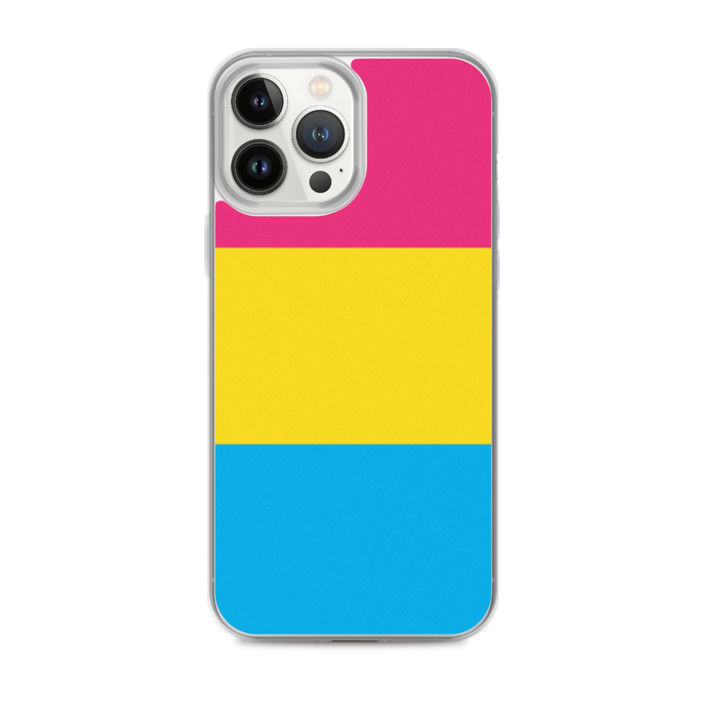 Apple iPhone 13 Pro Max case with Pansexual pride flag design on white background