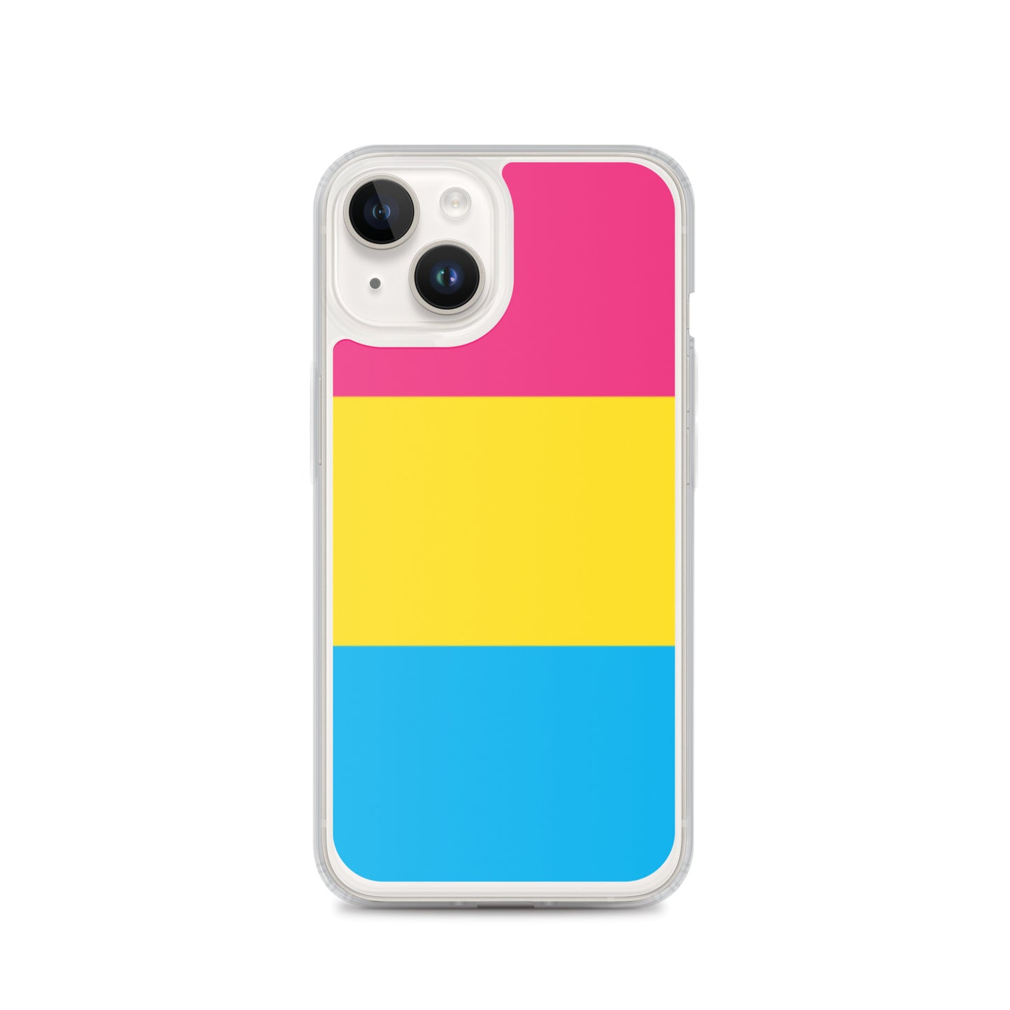 Apple iPhone 14 case with Pansexual pride flag design on white background
