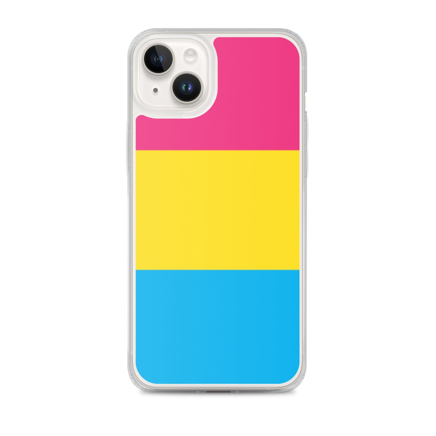 Apple iPhone 14 Plus case with Pansexual pride flag design on white background