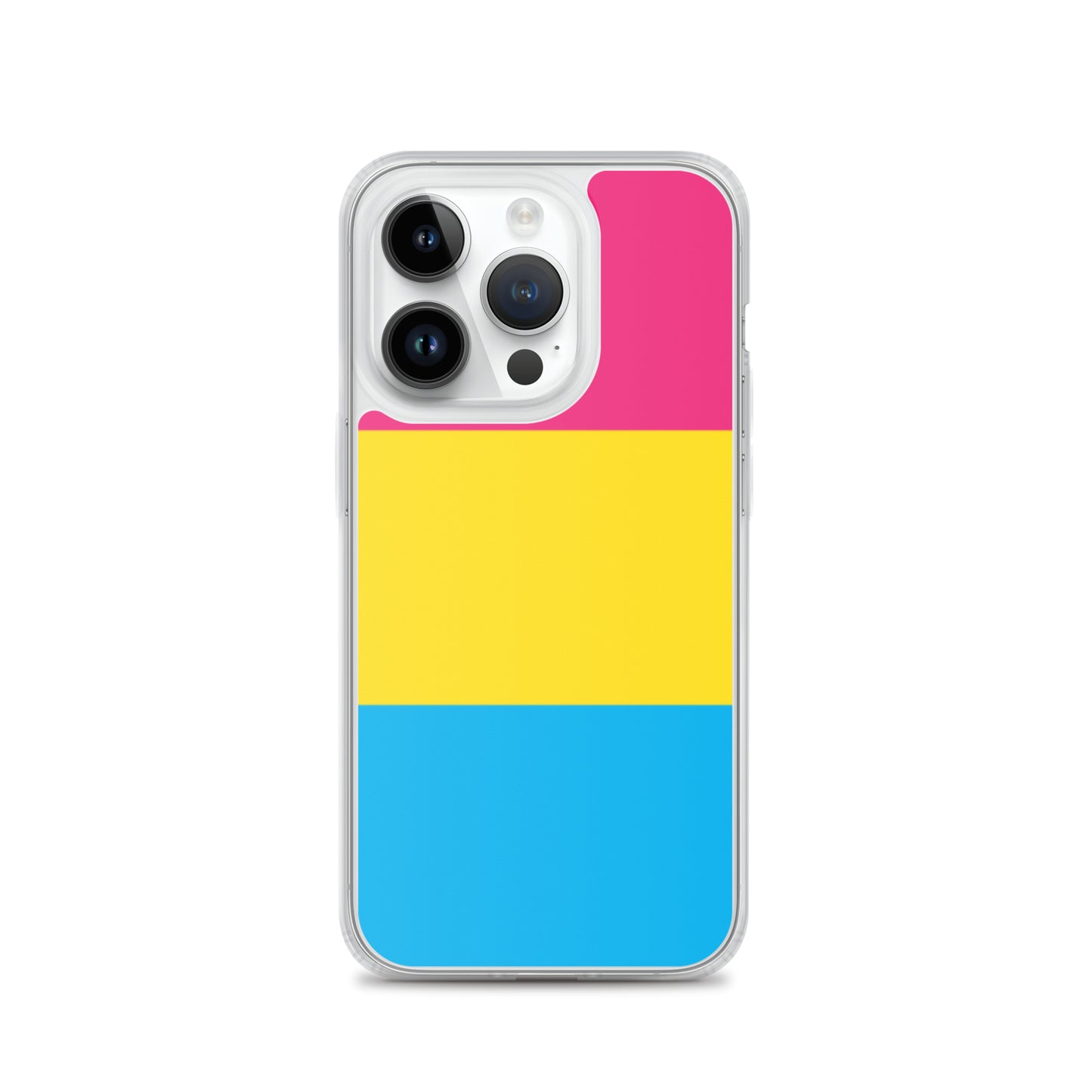 Apple iPhone 14 Pro case with Pansexual pride flag design on white background