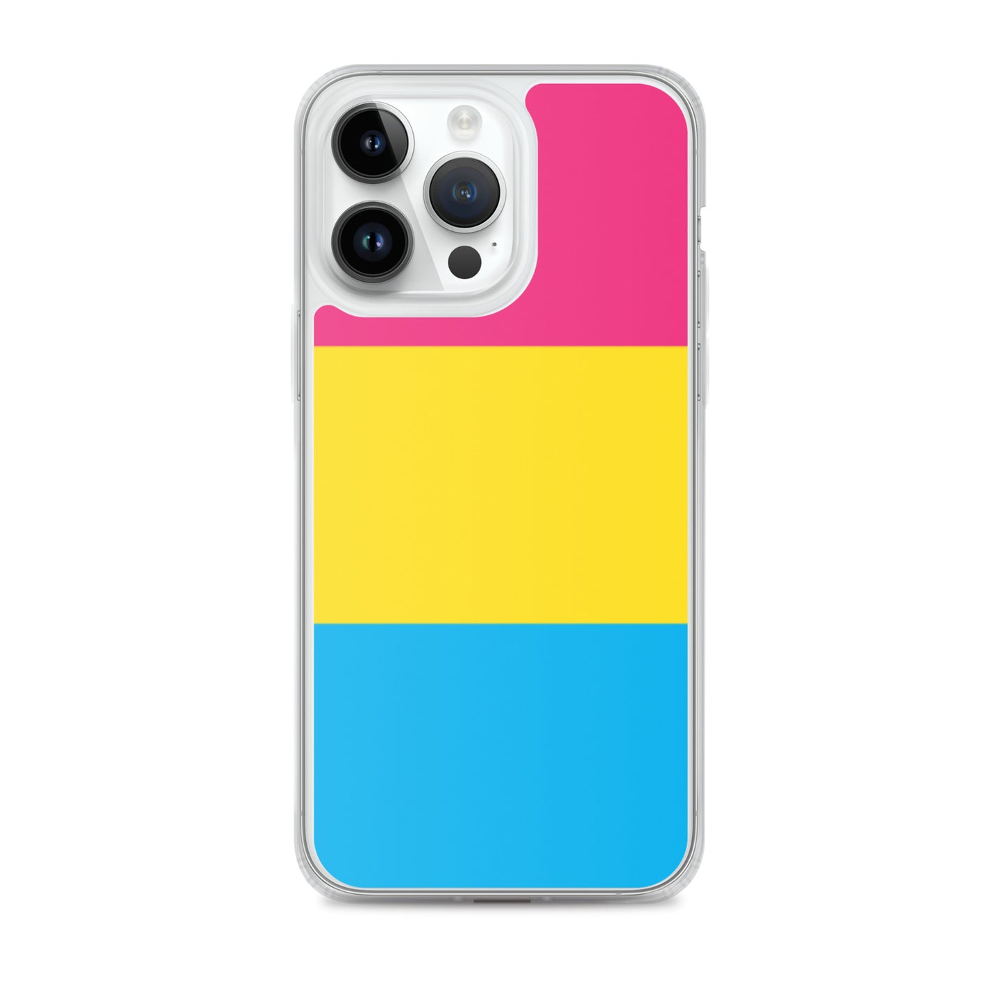 Apple iPhone 14 Pro Max case with Pansexual pride flag design on white background