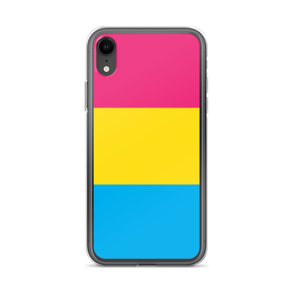 Apple iPhone XR case with Pansexual pride flag design on white background