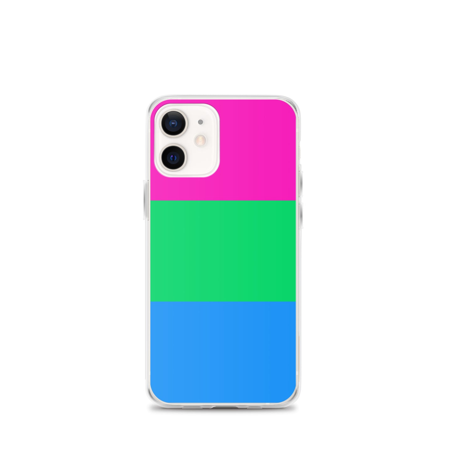 Apple iPhone 12 Mini mobile phone case with polysexual pride flag design on white background