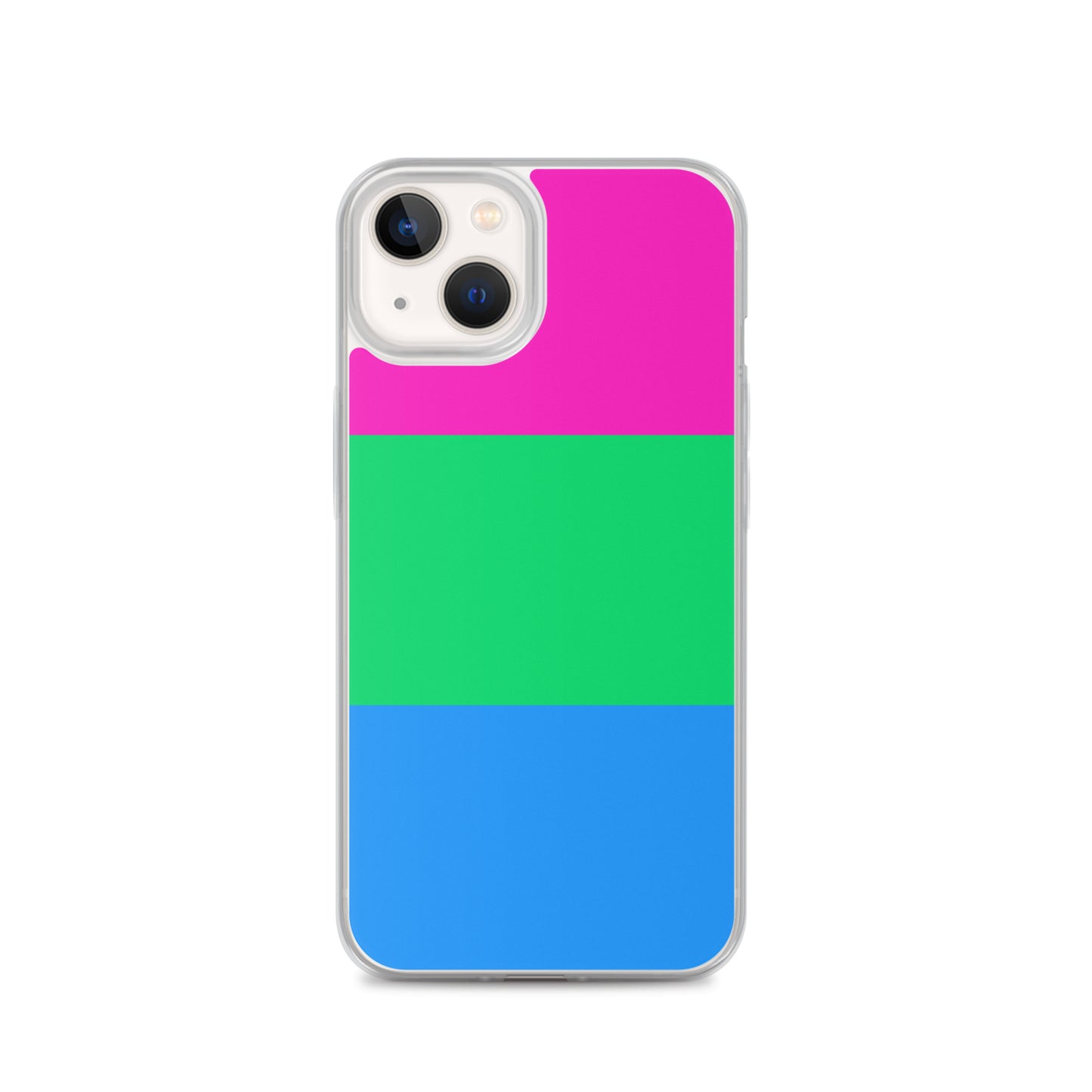 Apple iPhone 13  mobile phone case with polysexual pride flag design on white background